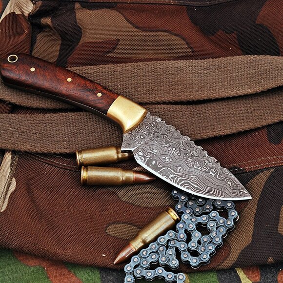 Damascus Kitchen Handmade Knife with Rain Drop Pattern & Rose wood Handle NEW - Picture 2 of 4